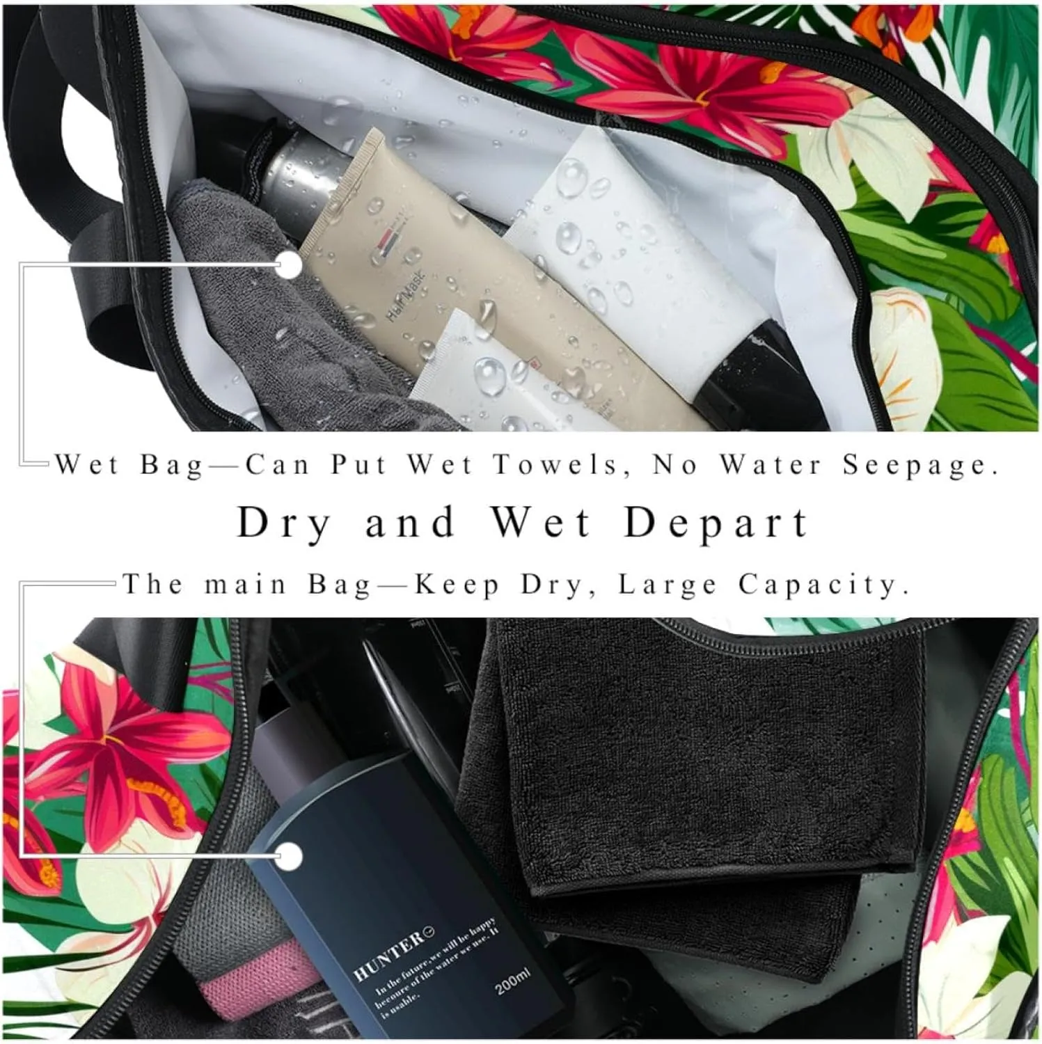 Gym Bags for Women,Duffle Bag for Travel,Tropical Leaves and Flowers,Gym Bag for Men