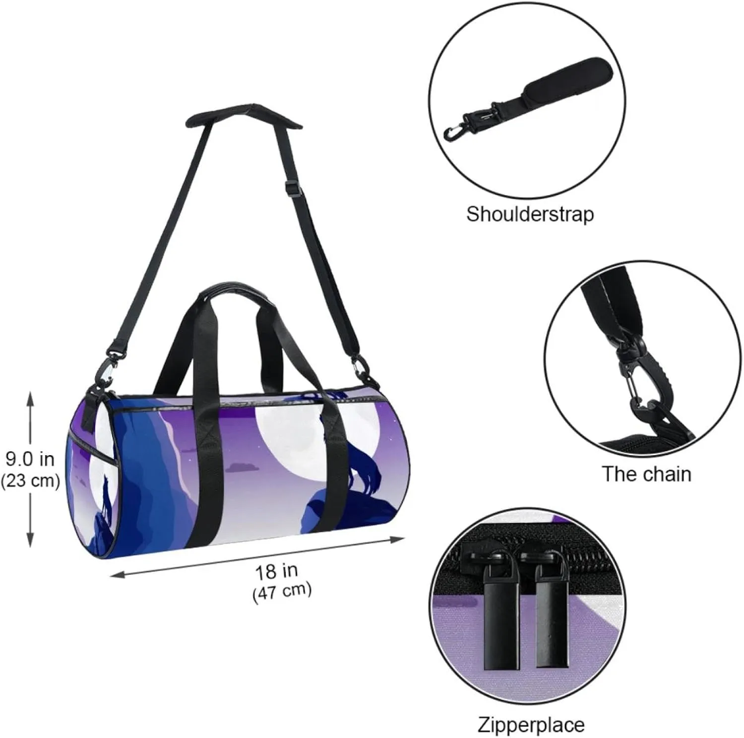 Gym Bags for Women,Duffle Bag for Travel,Wolf Night Moon,Gym Bag for Men