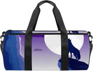 Gym Bags for Women,Duffle Bag for Travel,Wolf Night Moon,Gym Bag for Men
