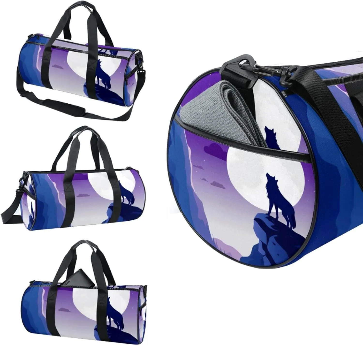 Gym Bags for Women,Duffle Bag for Travel,Wolf Night Moon,Gym Bag for Men