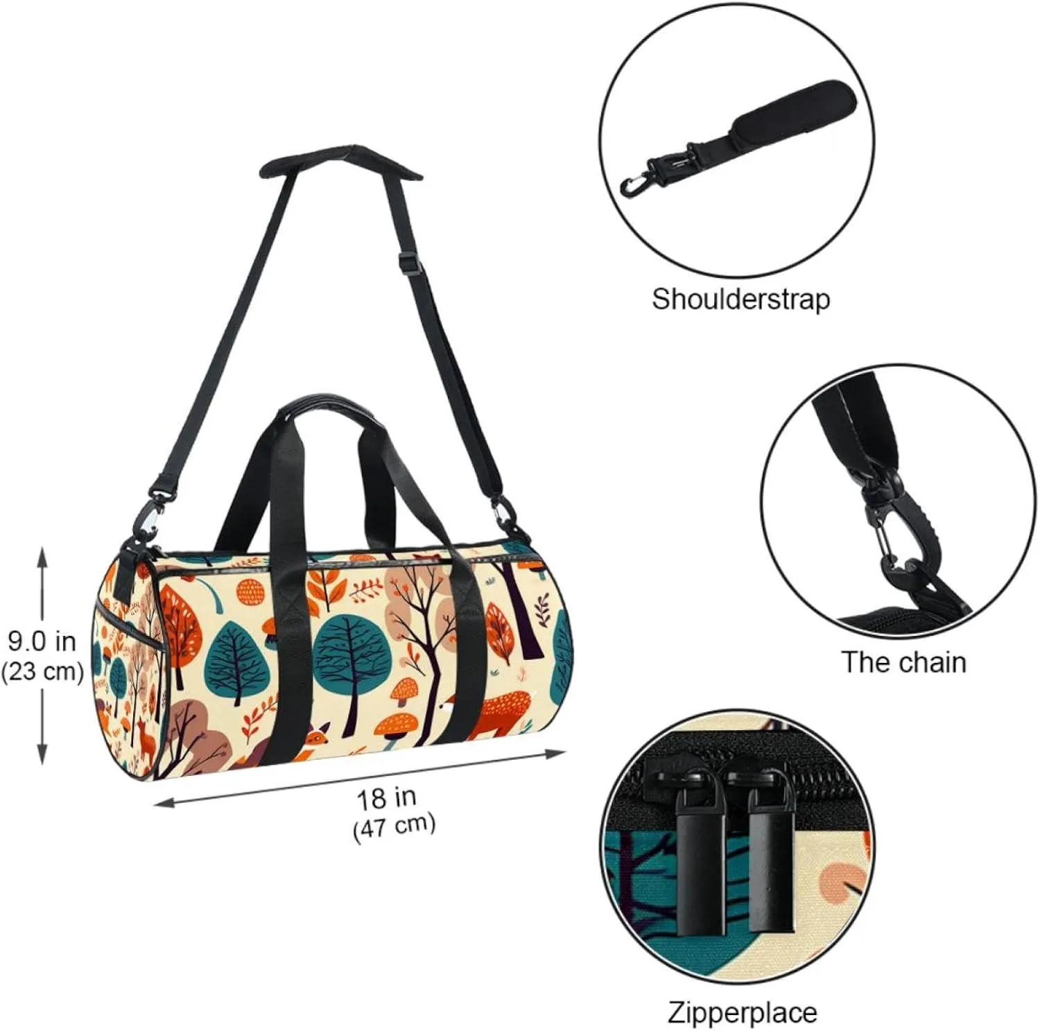 Gym Bags for Women,Duffle Bag for Travel,Woodland Bird Plant,Gym Bag for Men
