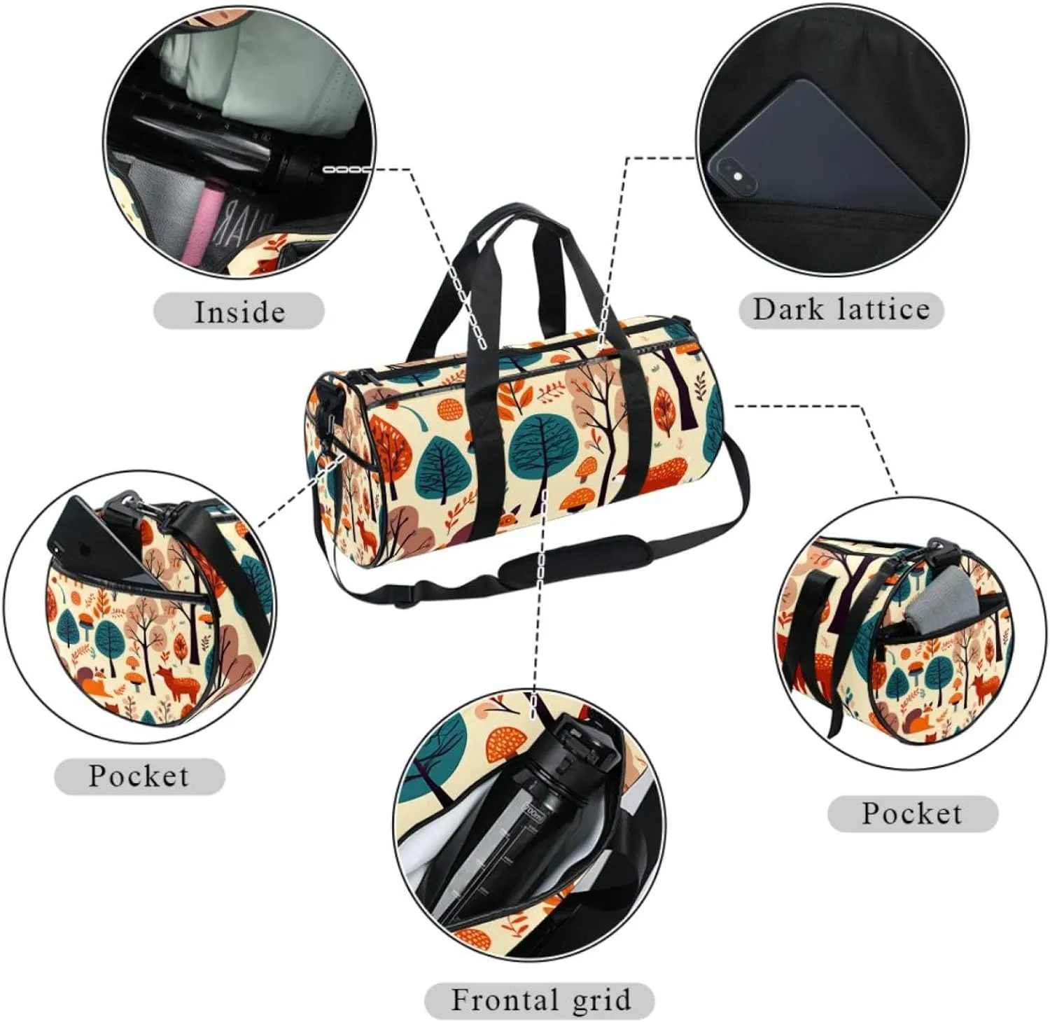Gym Bags for Women,Duffle Bag for Travel,Woodland Bird Plant,Gym Bag for Men