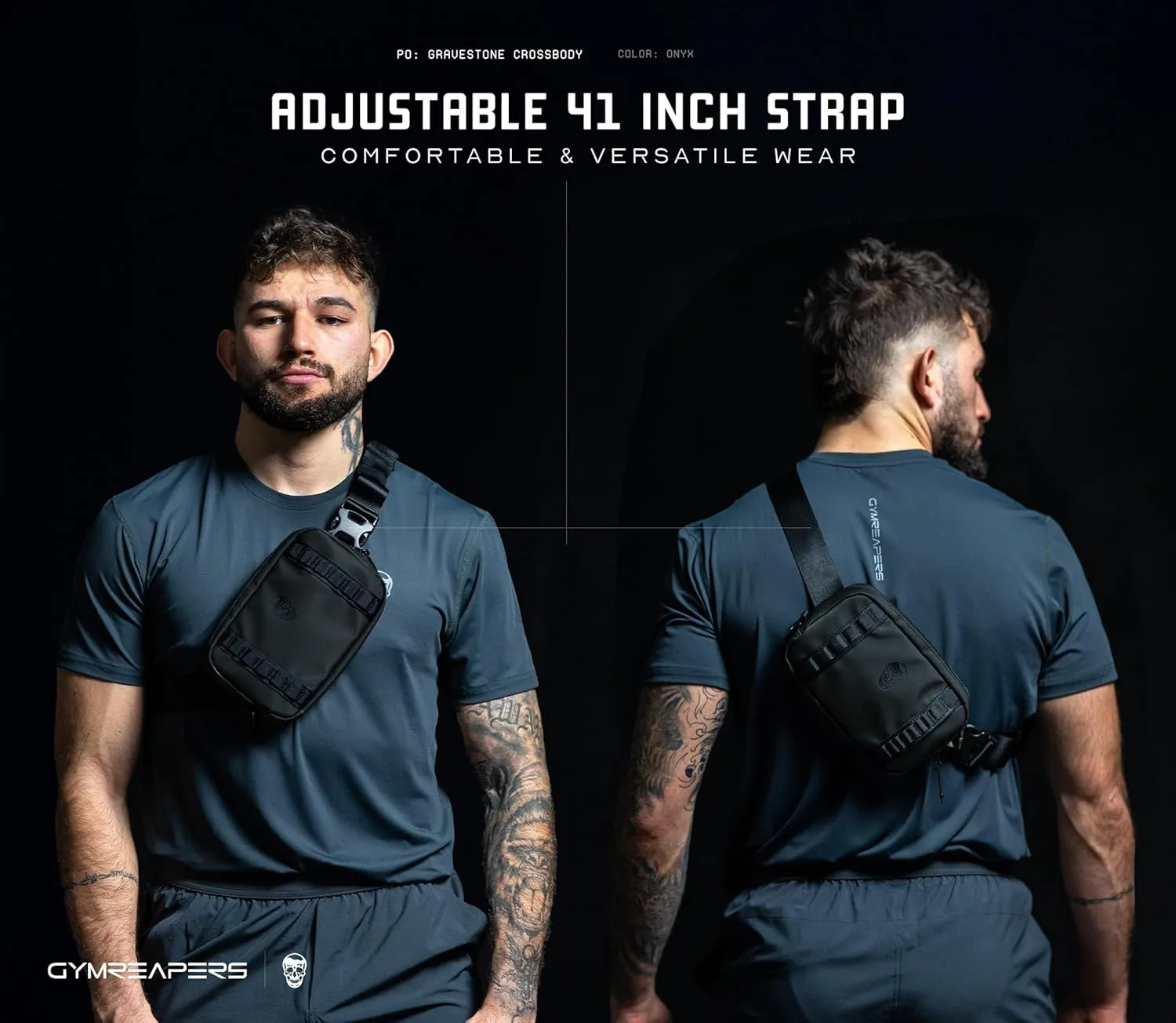 Gymreapers Gravestone Crossbody Travel Bag with Adjustable Strap Water Resistant Fanny Pack Waist Shoulder Sling Bag for Traveling, Running, and Daily Wear for Men & Women (Onyx)