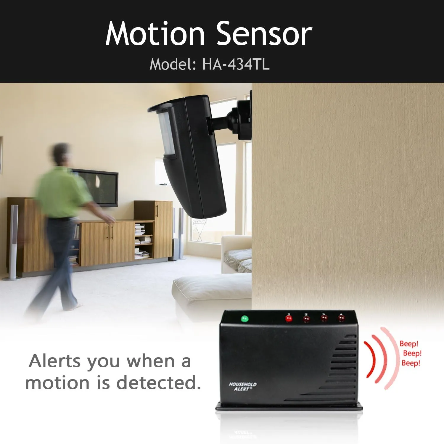HA-434RTL Home Garage Driveway Business Office Motion Alert and Alarm Security Indoor Outdoor Infrared Detector System Kit