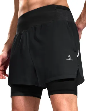 Haimont Men's 2 in 1 Running Shorts with Zipper Pockets Quick Dry Athletic Gym Workout Shorts with Liner
