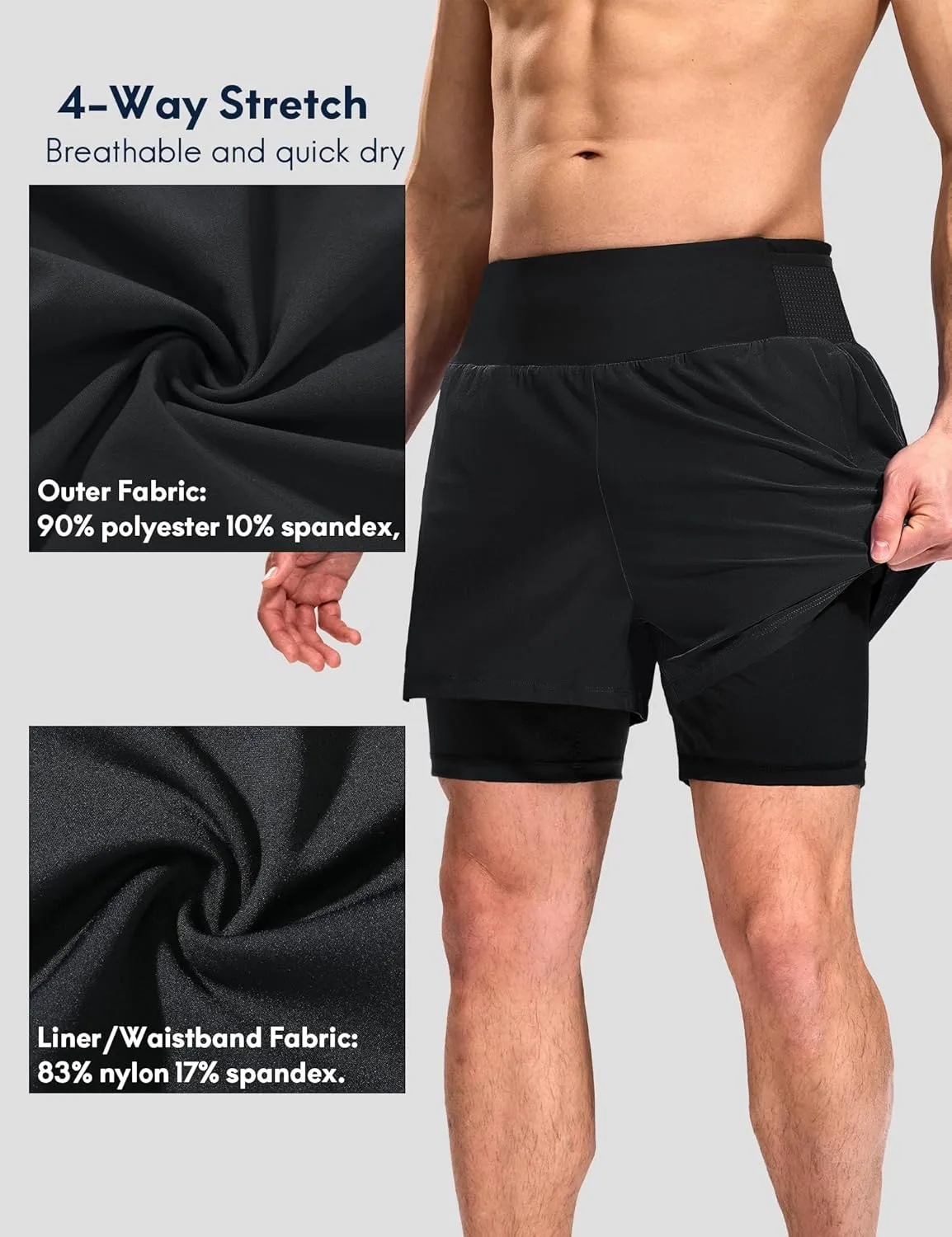 Haimont Men's 2 in 1 Running Shorts with Zipper Pockets Quick Dry Athletic Gym Workout Shorts with Liner