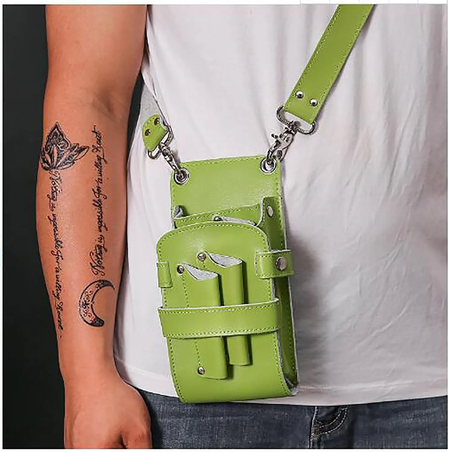 Hair Cutting Shear Genuine Leather Scissors Bag Barber Hair Stylist Waist Shoulder Pouch Novelty Hairdressing Tool Organizer Case C