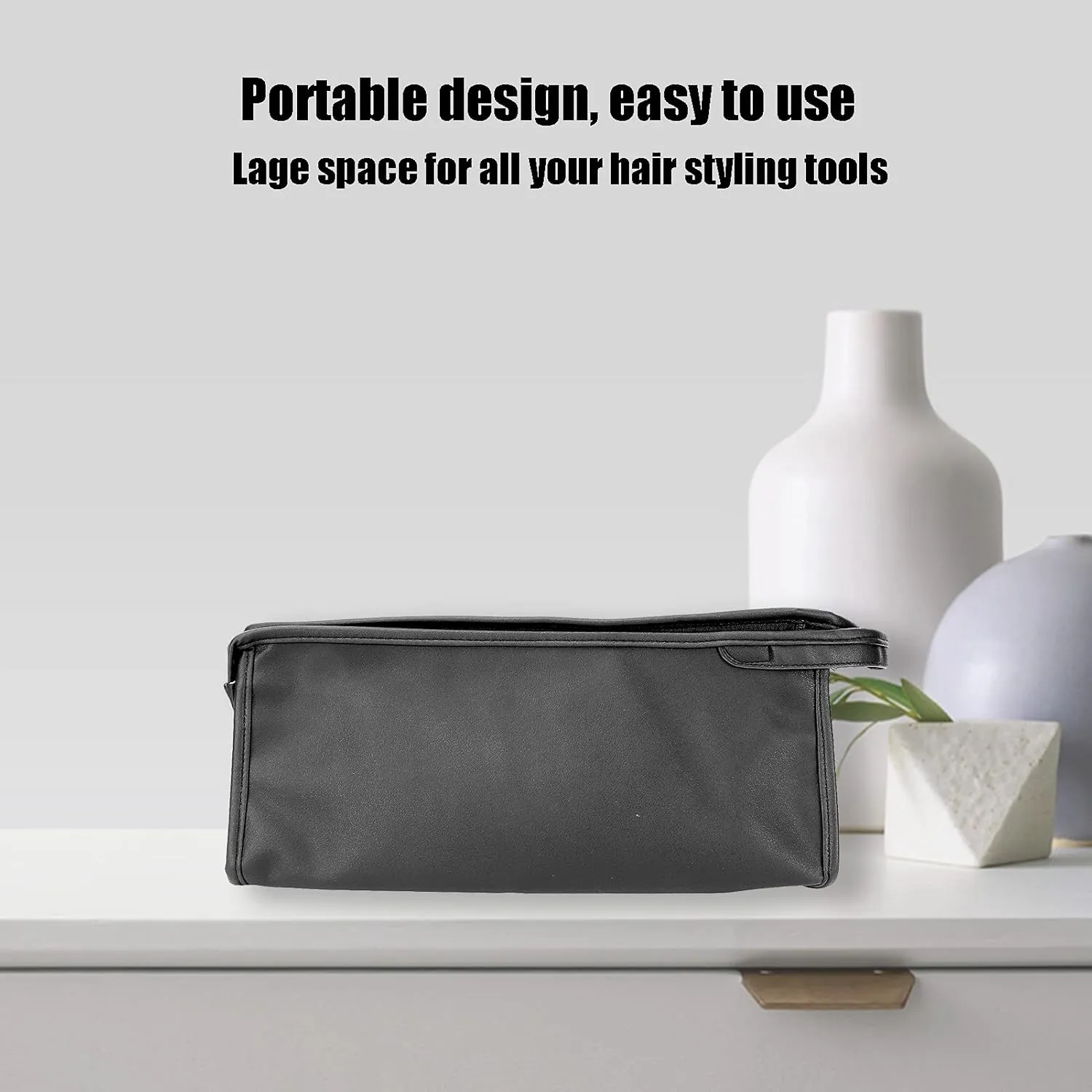 Hair Dryer Storage Bag, Travel Case for Hair Dryer, PU Leather Dustproof Carry Bag Portable Hair Dryer Bag Travel Blow Dryer Bag with Hanging Hook for Business Trips Travel Gym Camping(black)