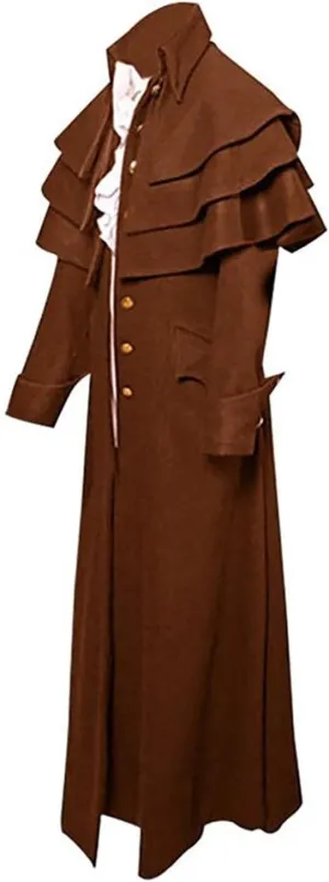 Halloween Medieval Retro Coat for Men's Fashion Cosplay Stand Collar Buttons Overwear Holiday Funny Party Court Dress