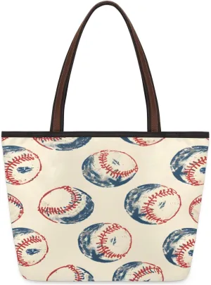 Hand-drawn Baseballs Tote Bag Tote Purse for Women with Zipper Womens Handbags for Work Travel