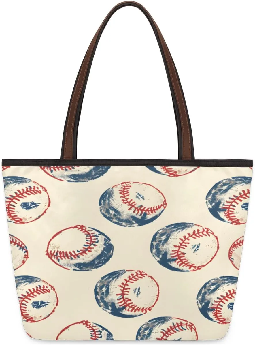 Hand-drawn Baseballs Tote Bag Tote Purse for Women with Zipper Womens Handbags for Work Travel