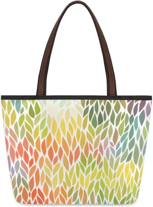 Hand-drawn Leaf Colorful Tote Bag for Women Womens Handbags Tote Bag for Work Shopping Travel Beach