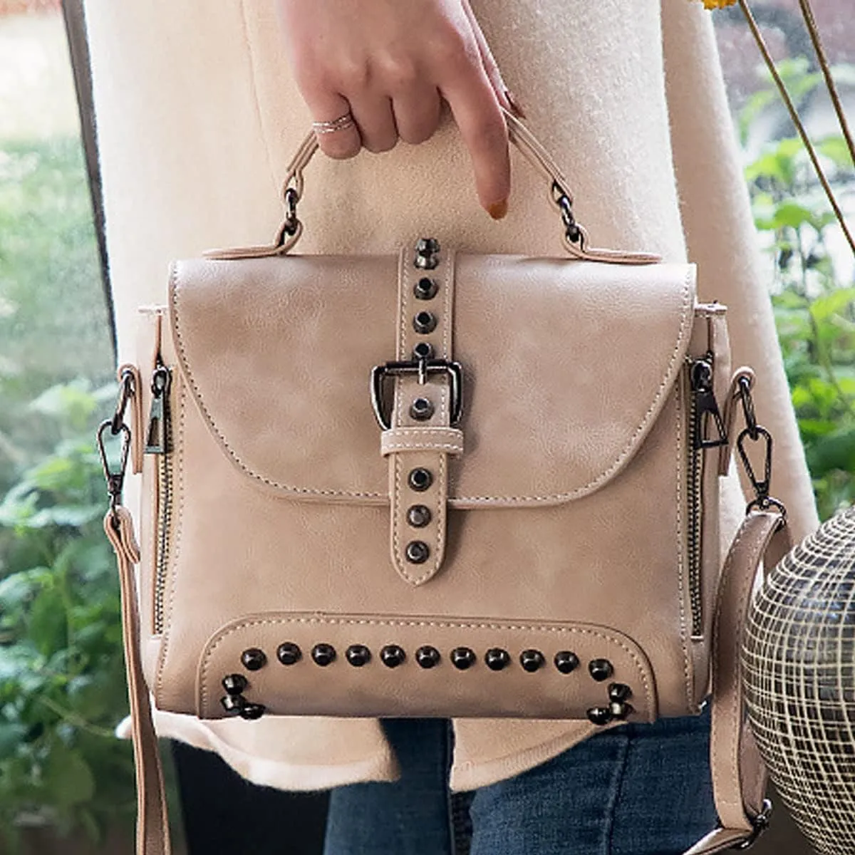 Handbag and Purse for Women PU Leather Crossbody Bag Rivets Satchel Fashion Shoulder Bag Top-Handle Tote