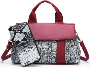 Handbag and Purse for Women Serpentine Shoulder Bag PU Leather Top-Handle Satchel Magnetic Clasp Crossbody Bag