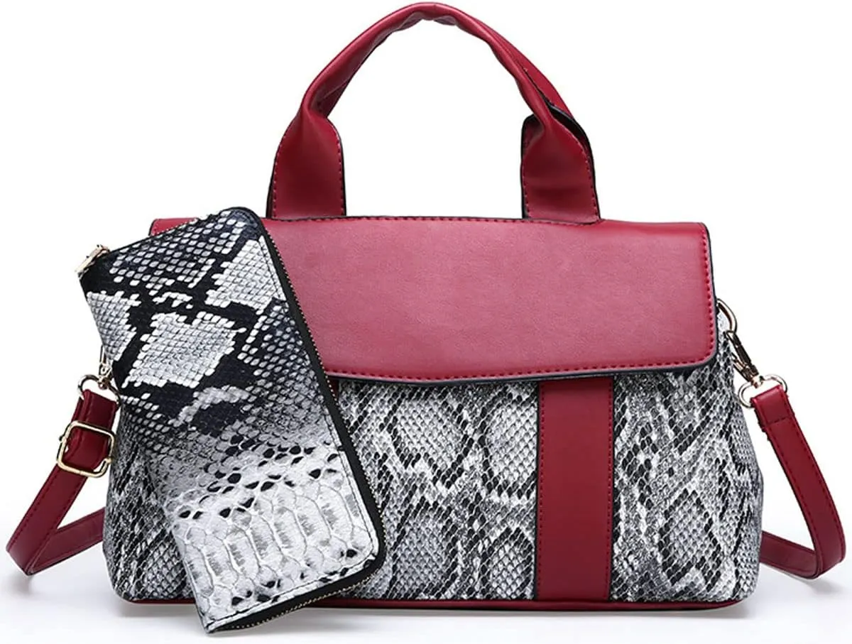 Handbag and Purse for Women Serpentine Shoulder Bag PU Leather Top-Handle Satchel Magnetic Clasp Crossbody Bag
