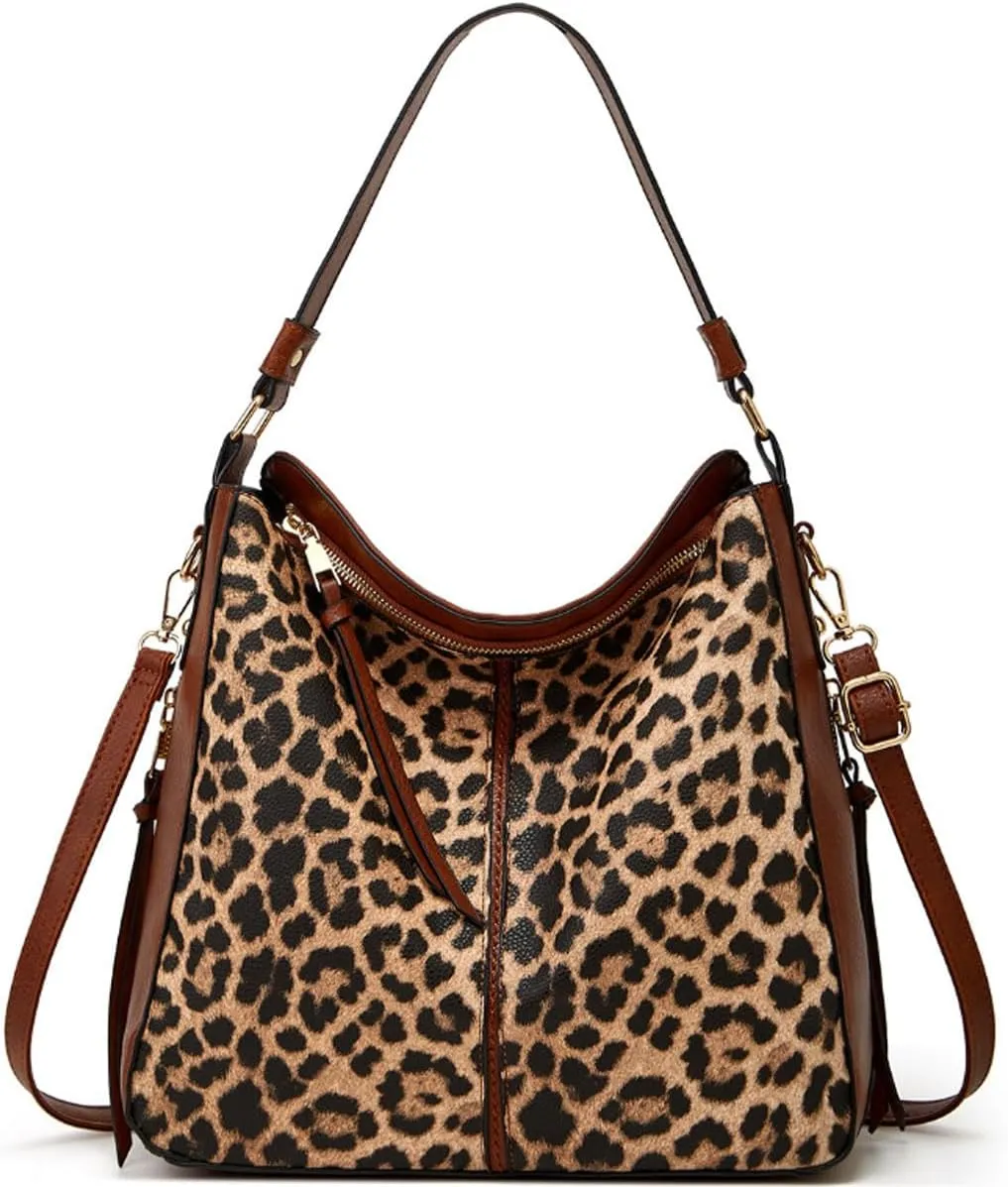 Handbags Women Fashion Leopard Tote Bag Shoulder Bags Cow Pattern Top Handle Satchel Purses Synthetic Leather Wallet