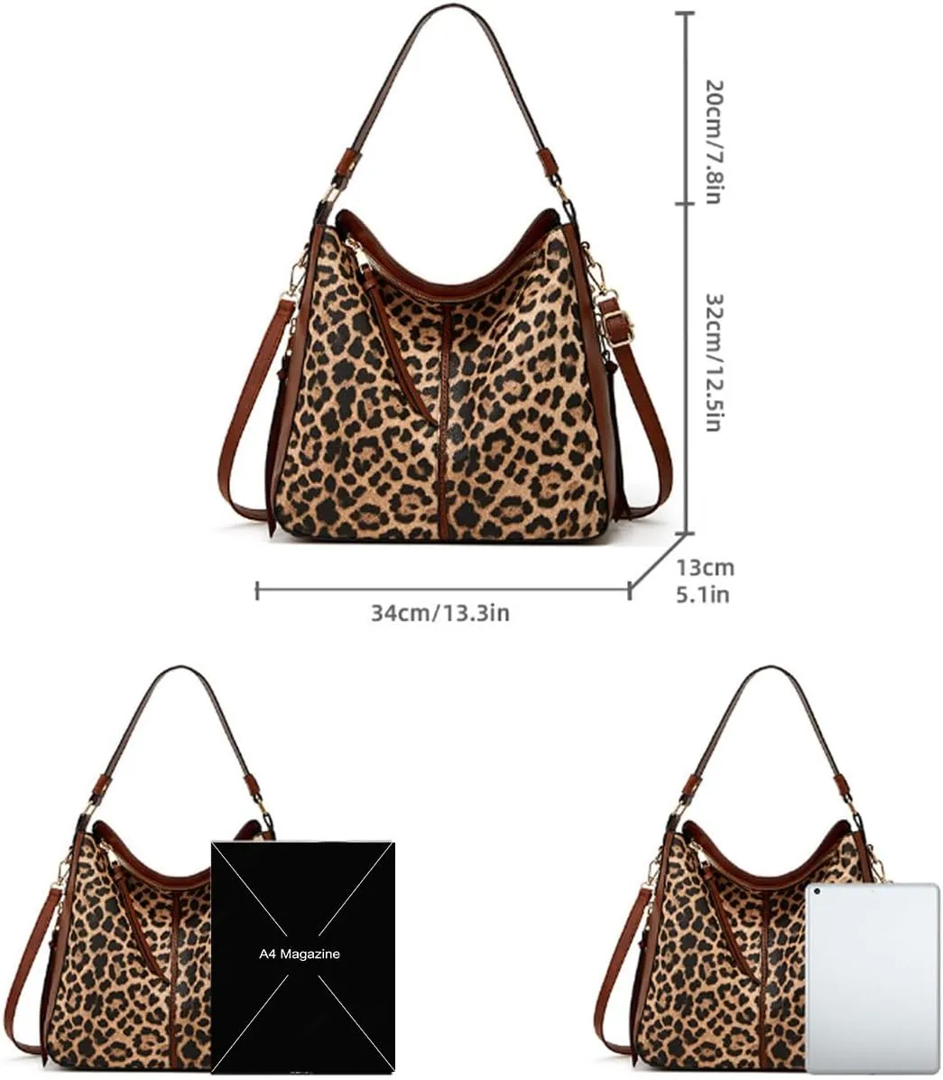 Handbags Women Fashion Leopard Tote Bag Shoulder Bags Cow Pattern Top Handle Satchel Purses Synthetic Leather Wallet