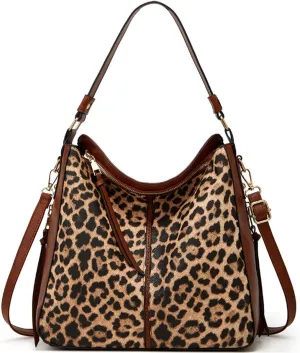 Handbags Women Fashion Leopard Tote Bag Shoulder Bags Cow Pattern Top Handle Satchel Purses Synthetic Leather Wallet