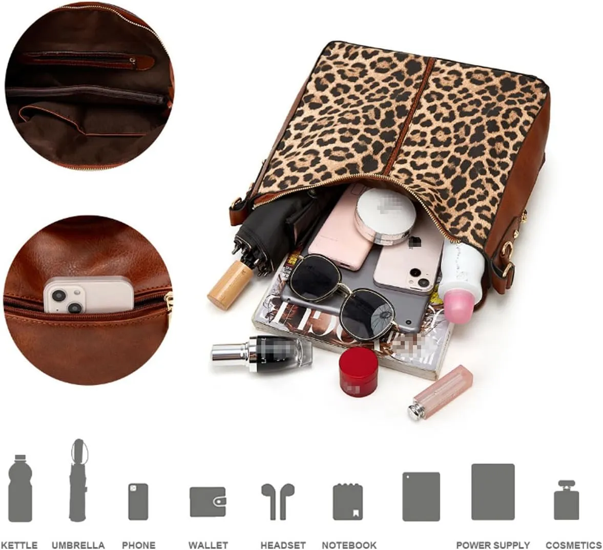 Handbags Women Fashion Leopard Tote Bag Shoulder Bags Cow Pattern Top Handle Satchel Purses Synthetic Leather Wallet