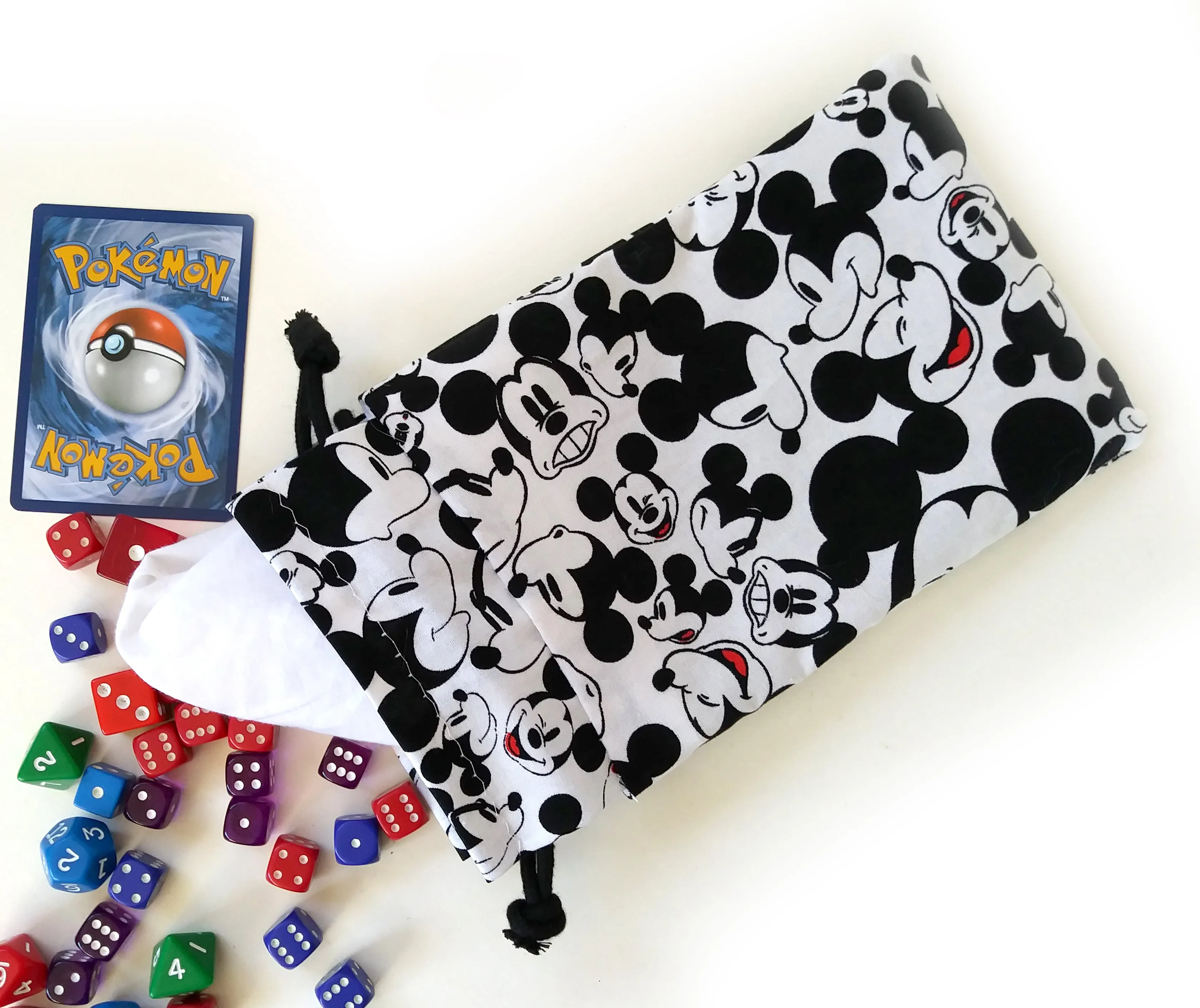 Handmade Drawstring bag - Black & White Mickey Print