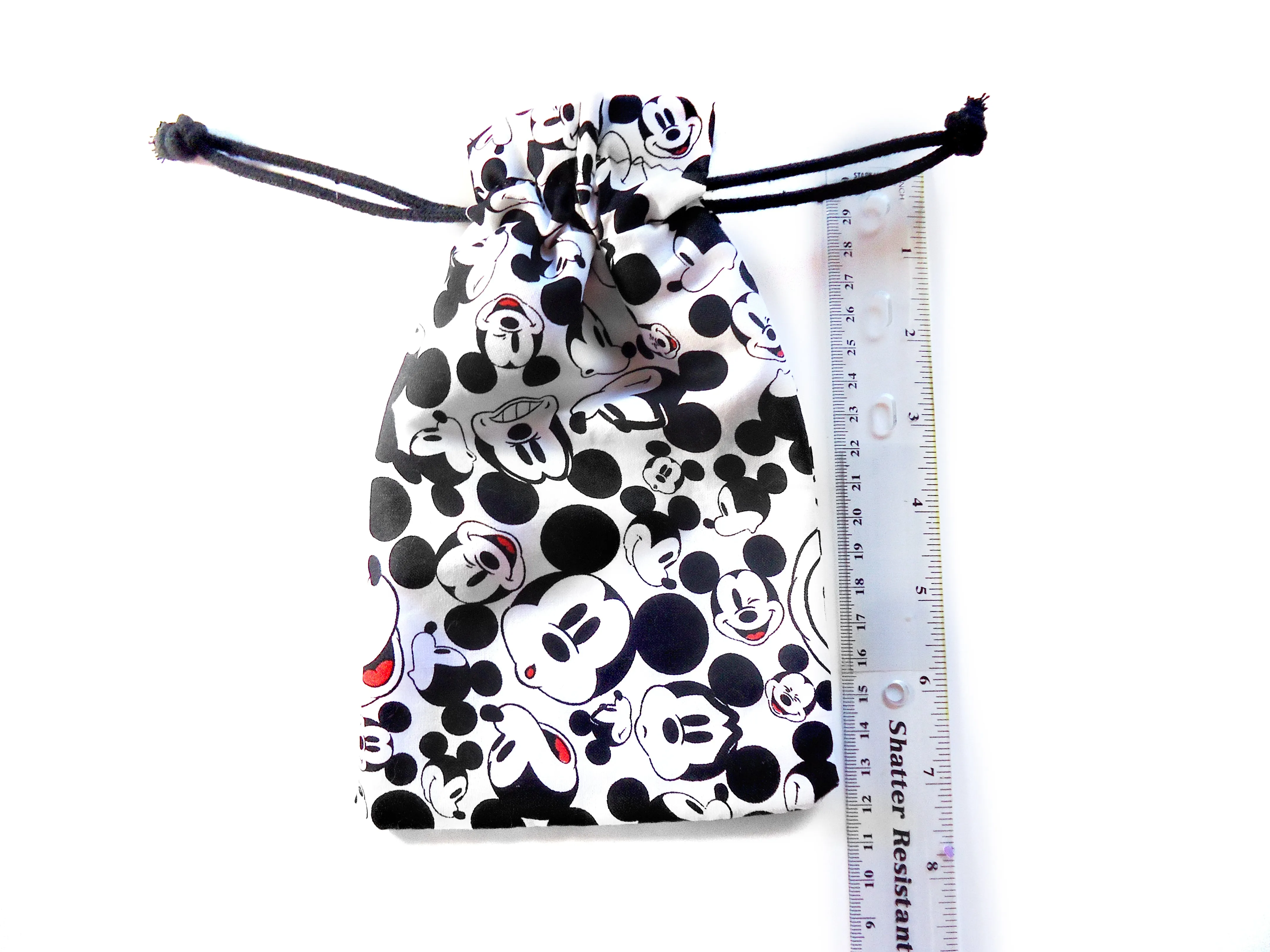Handmade Drawstring bag - Black & White Mickey Print