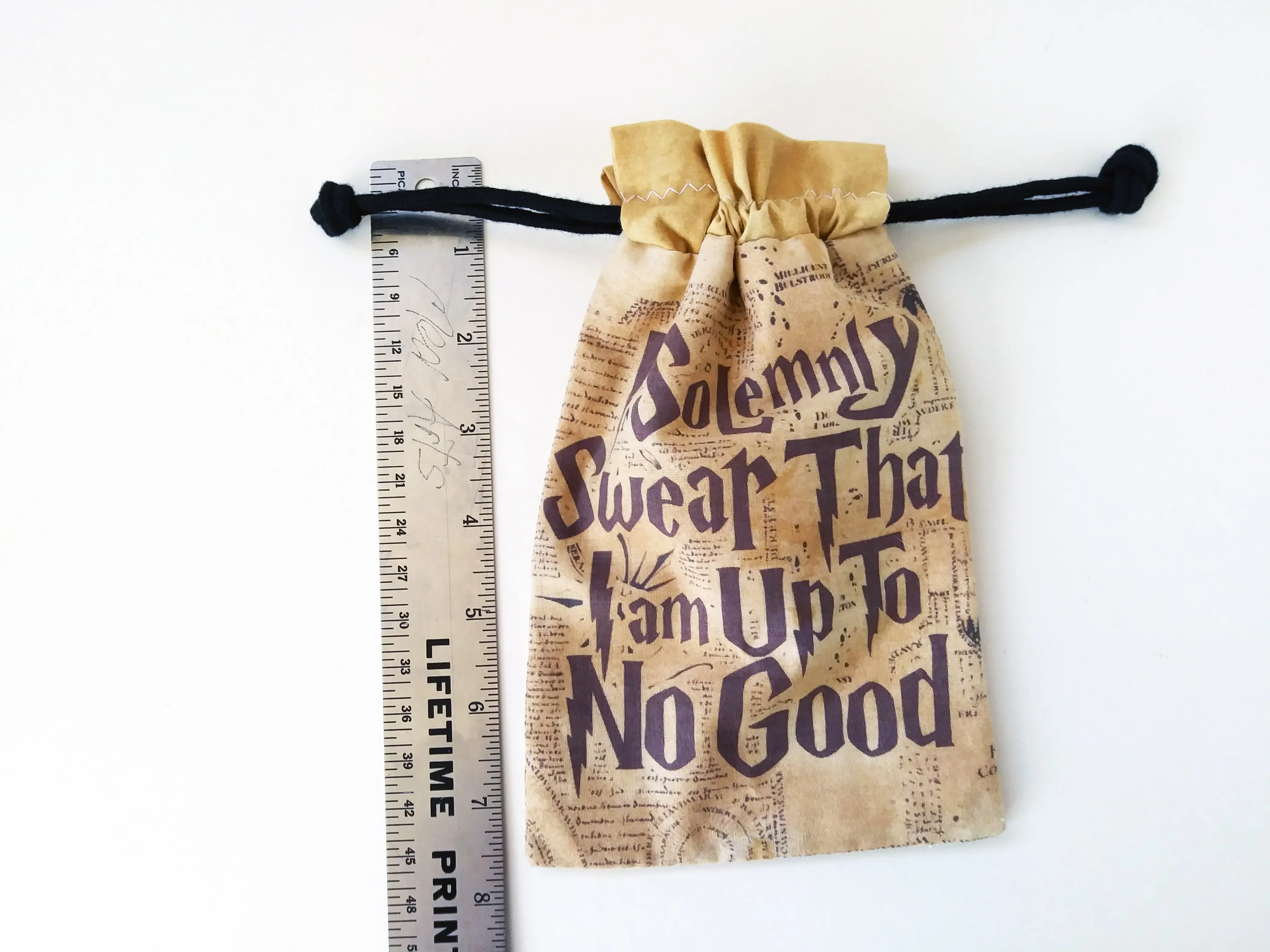 Handmade Drawstring bag - Printed Solemnly Swear