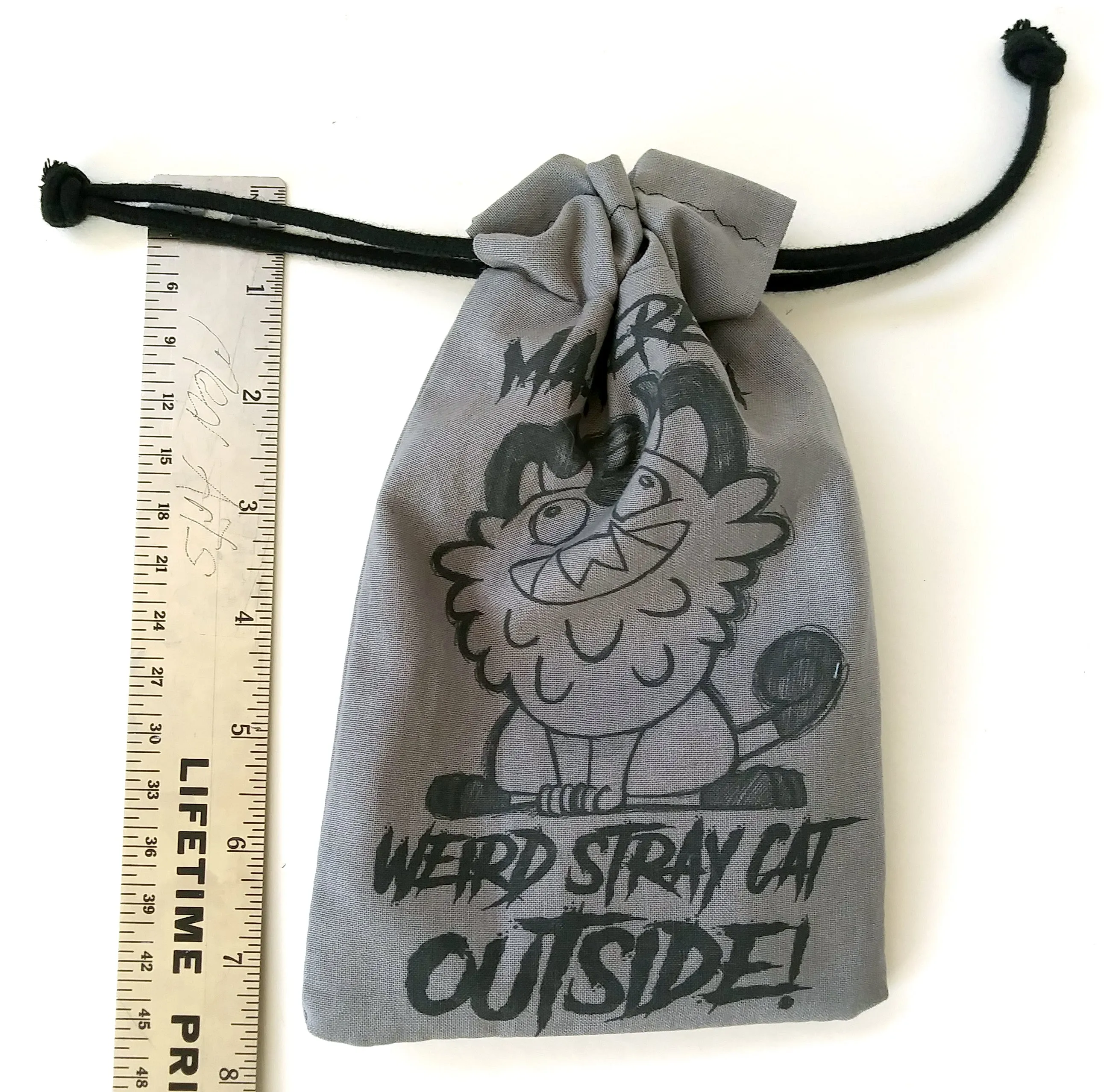 Handmade Drawstring bag - Stray Meowth outside