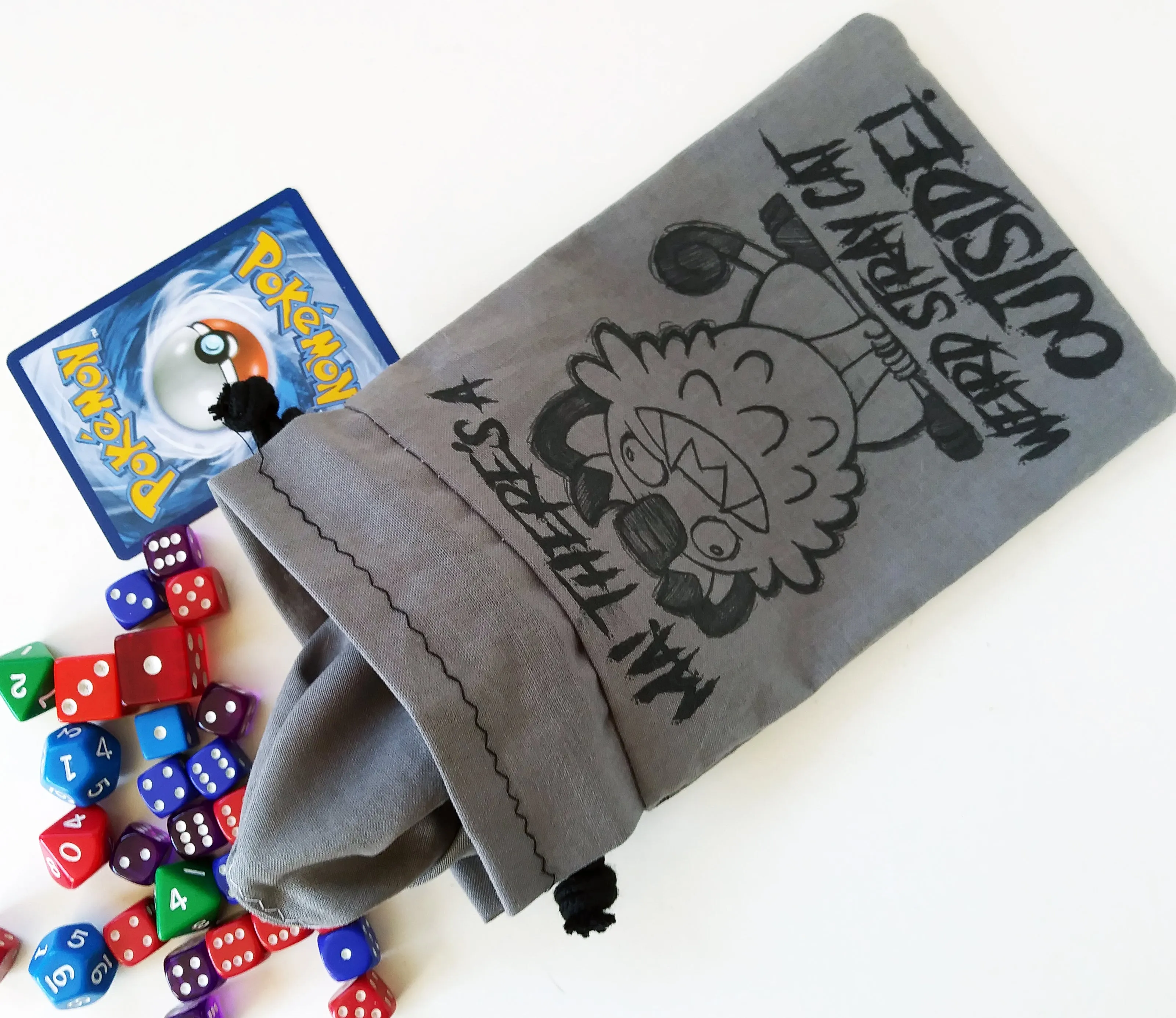 Handmade Drawstring bag - Stray Meowth outside
