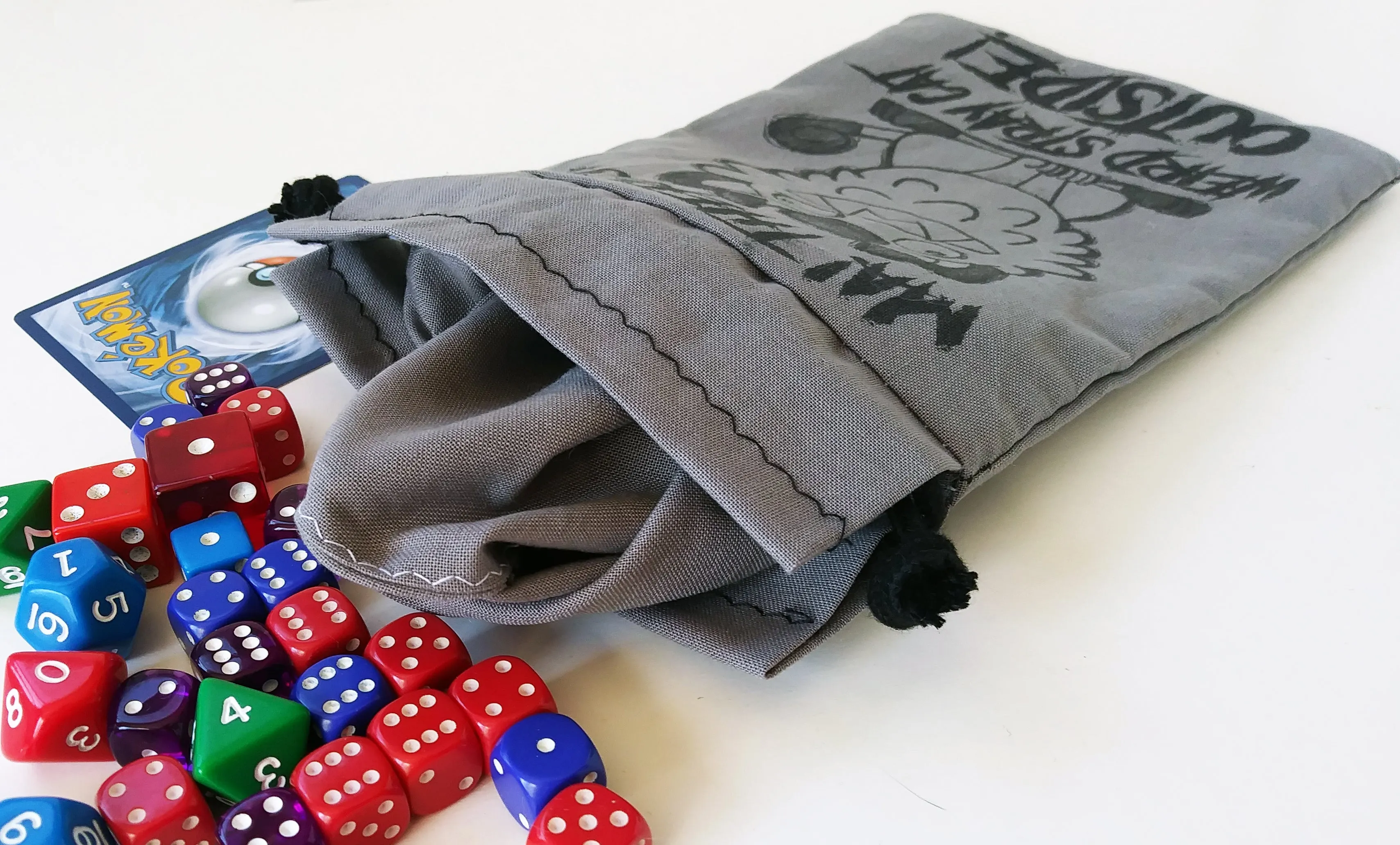 Handmade Drawstring bag - Stray Meowth outside