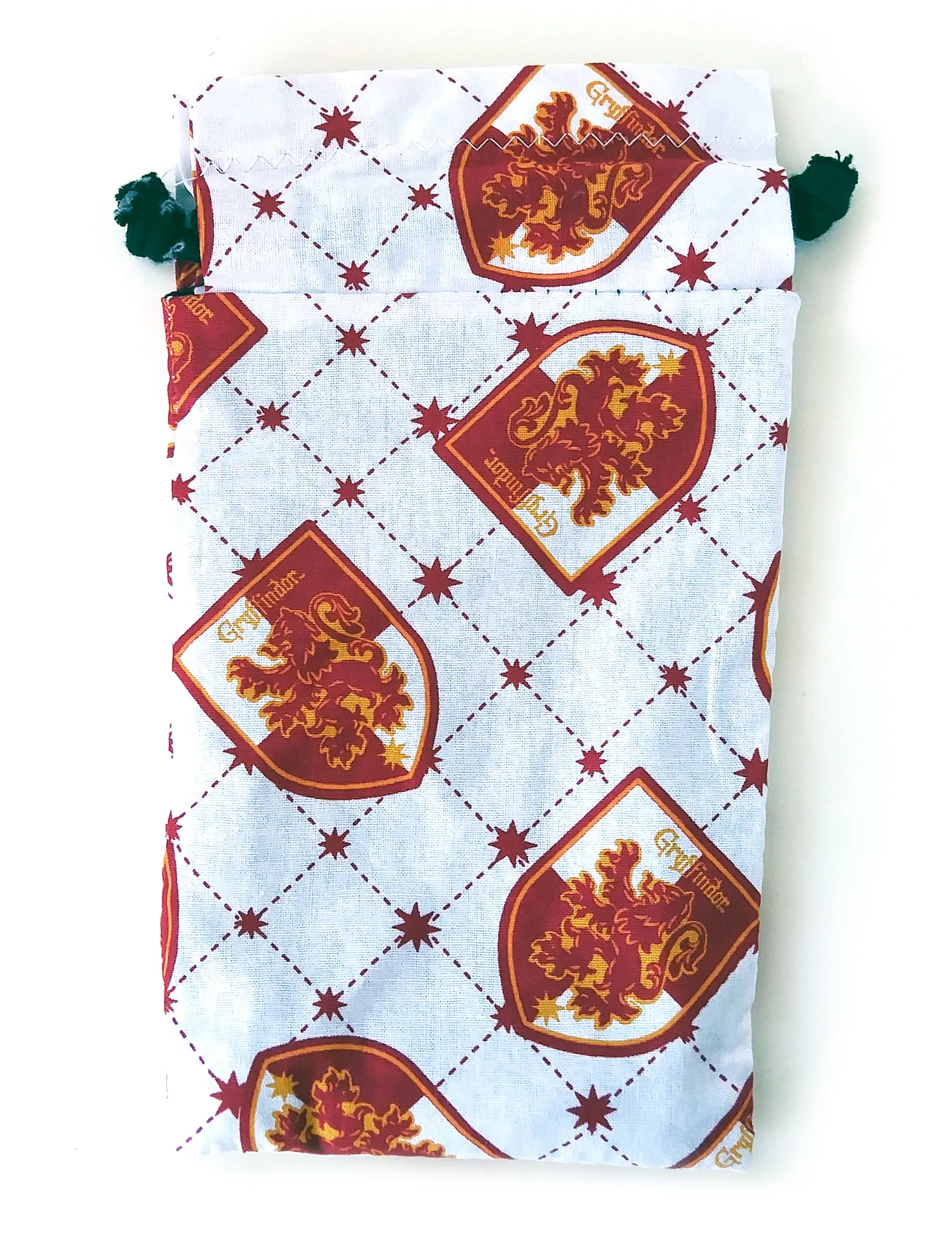 Handmade Drawstring bag - White Gryffindor fabric