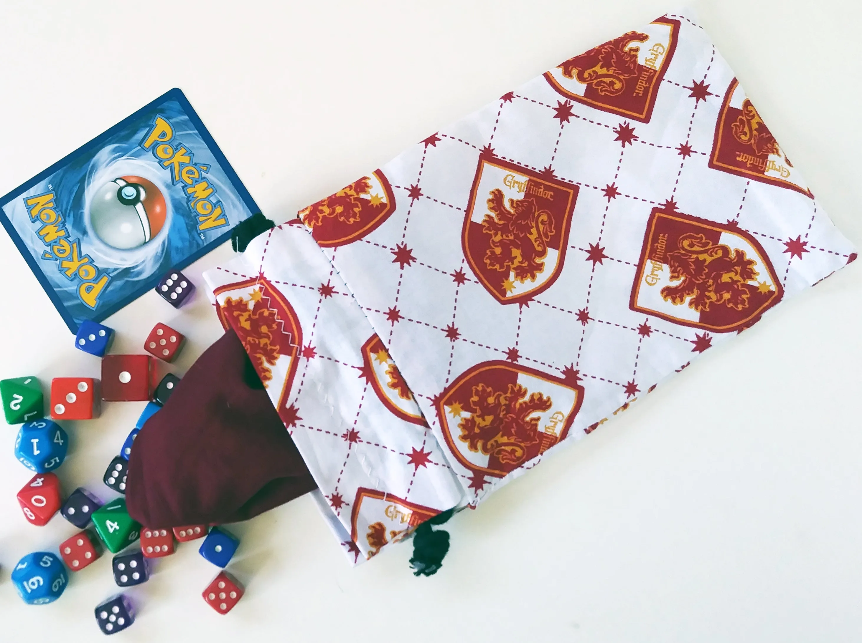 Handmade Drawstring bag - White Gryffindor fabric