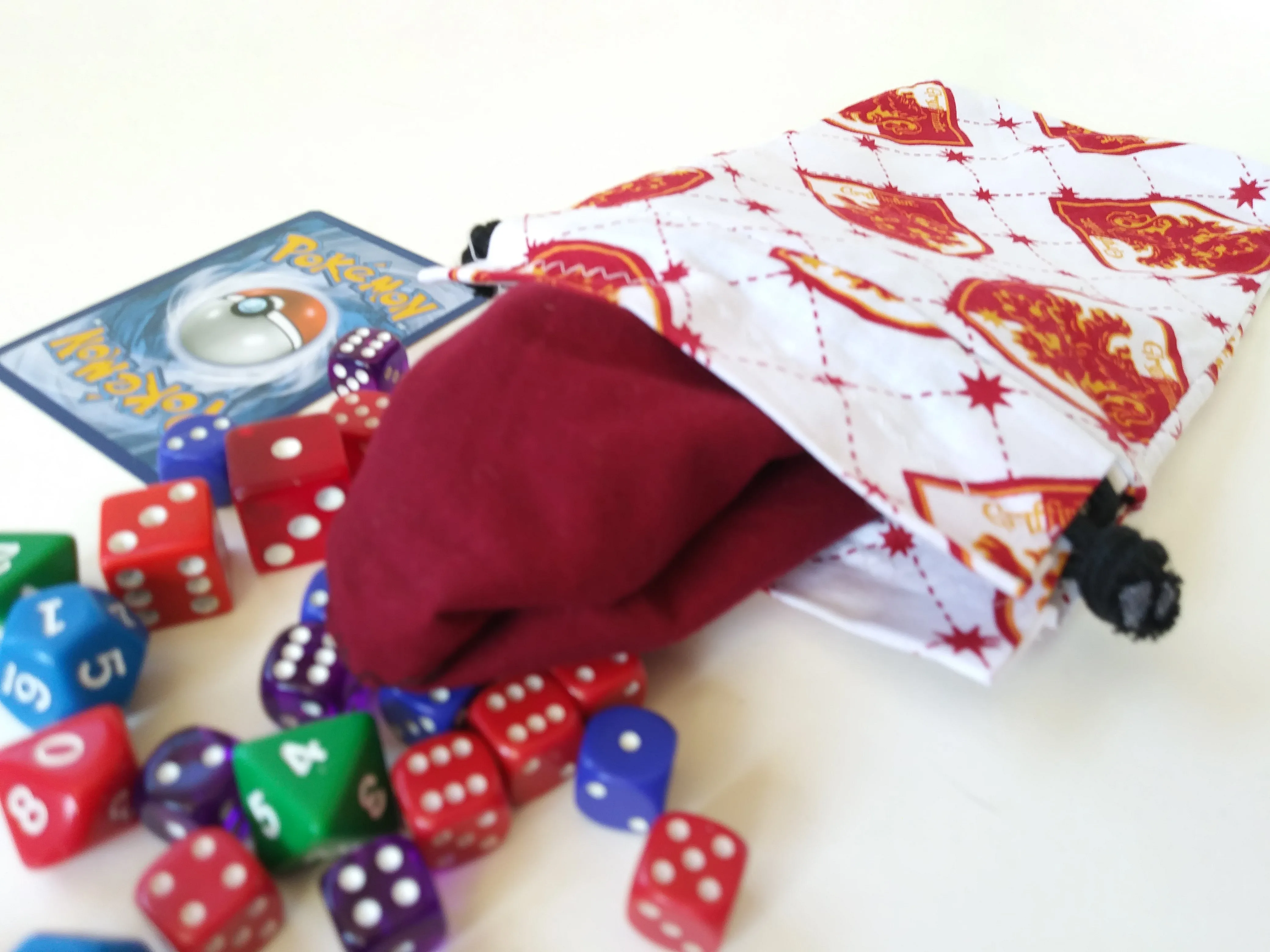 Handmade Drawstring bag - White Gryffindor fabric
