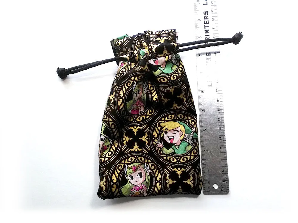 Handmade Drawstring bag - Zelda Link Chibi Circles