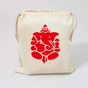 Handmakers white gift potli pouch with Red Ganesh print for wedding