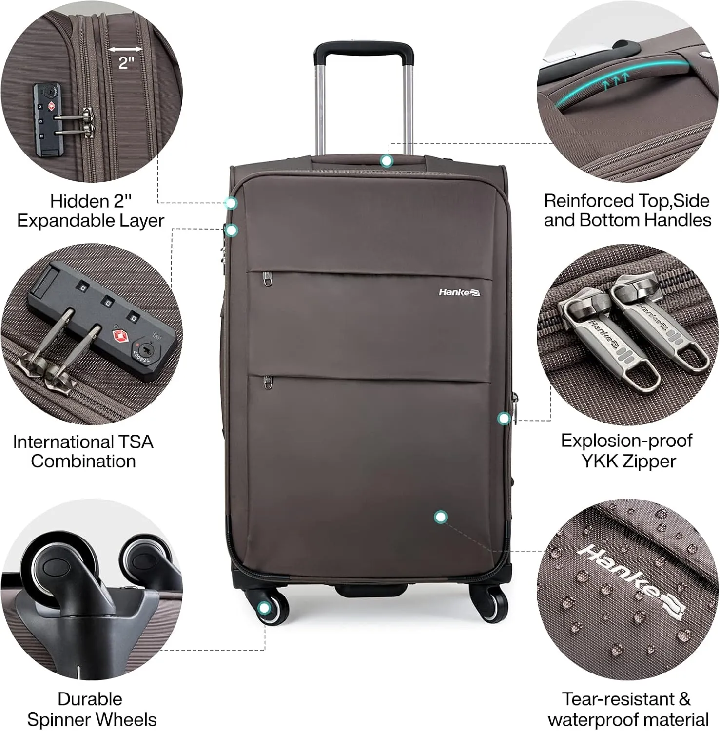 Hanke 24 Inch Expandable Luggage Large Suitcases with Wheels Softside Checked Luggage Rolling Suitcase with Lock Lightweight Travel Luggage for Men and Women 24 Inch Luggage.(Coffee)