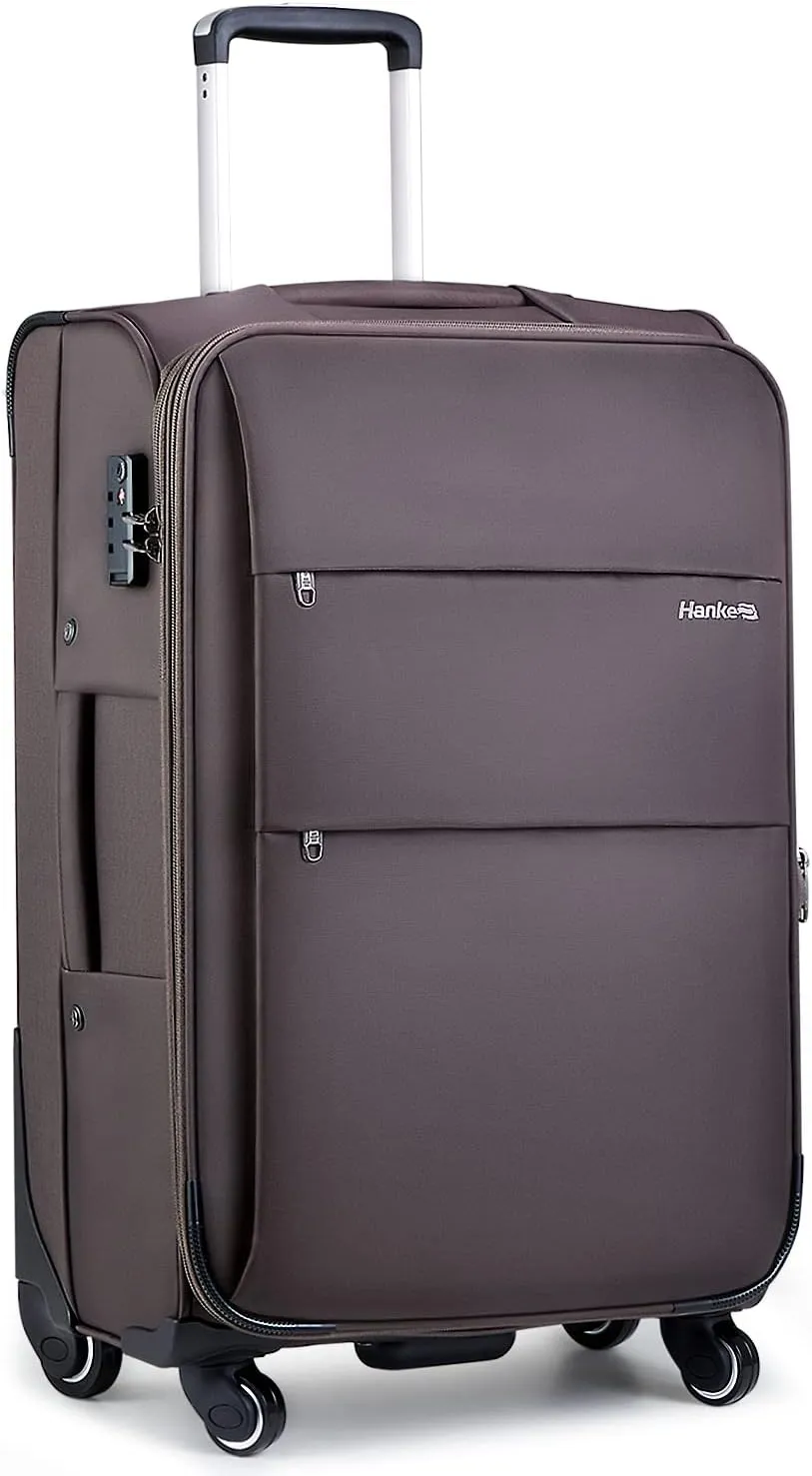 Hanke 24 Inch Expandable Luggage Large Suitcases with Wheels Softside Checked Luggage Rolling Suitcase with Lock Lightweight Travel Luggage for Men and Women 24 Inch Luggage.(Coffee)