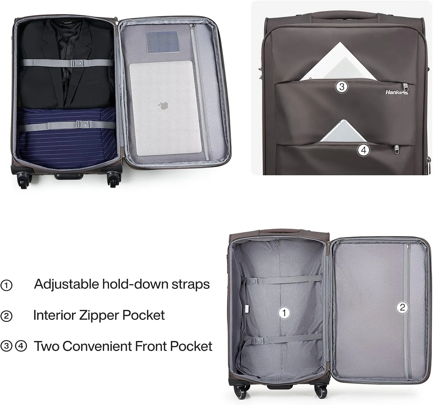 Hanke 24 Inch Expandable Luggage Large Suitcases with Wheels Softside Checked Luggage Rolling Suitcase with Lock Lightweight Travel Luggage for Men and Women 24 Inch Luggage.(Coffee)