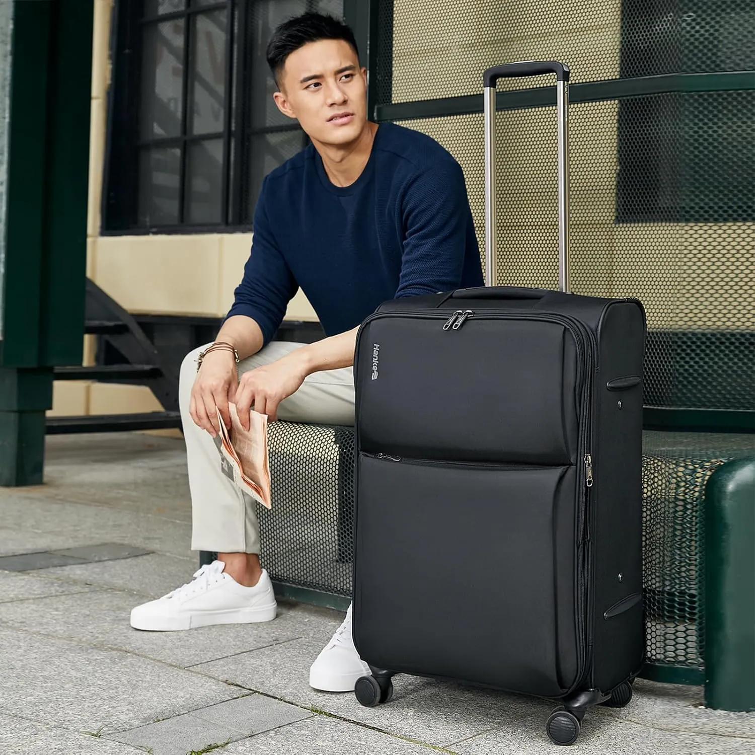 Hanke 28 Inch Luggage Softside Expandable Suitcases with Spinner Wheels, Travel Checked Luggage for Women Men(Black)