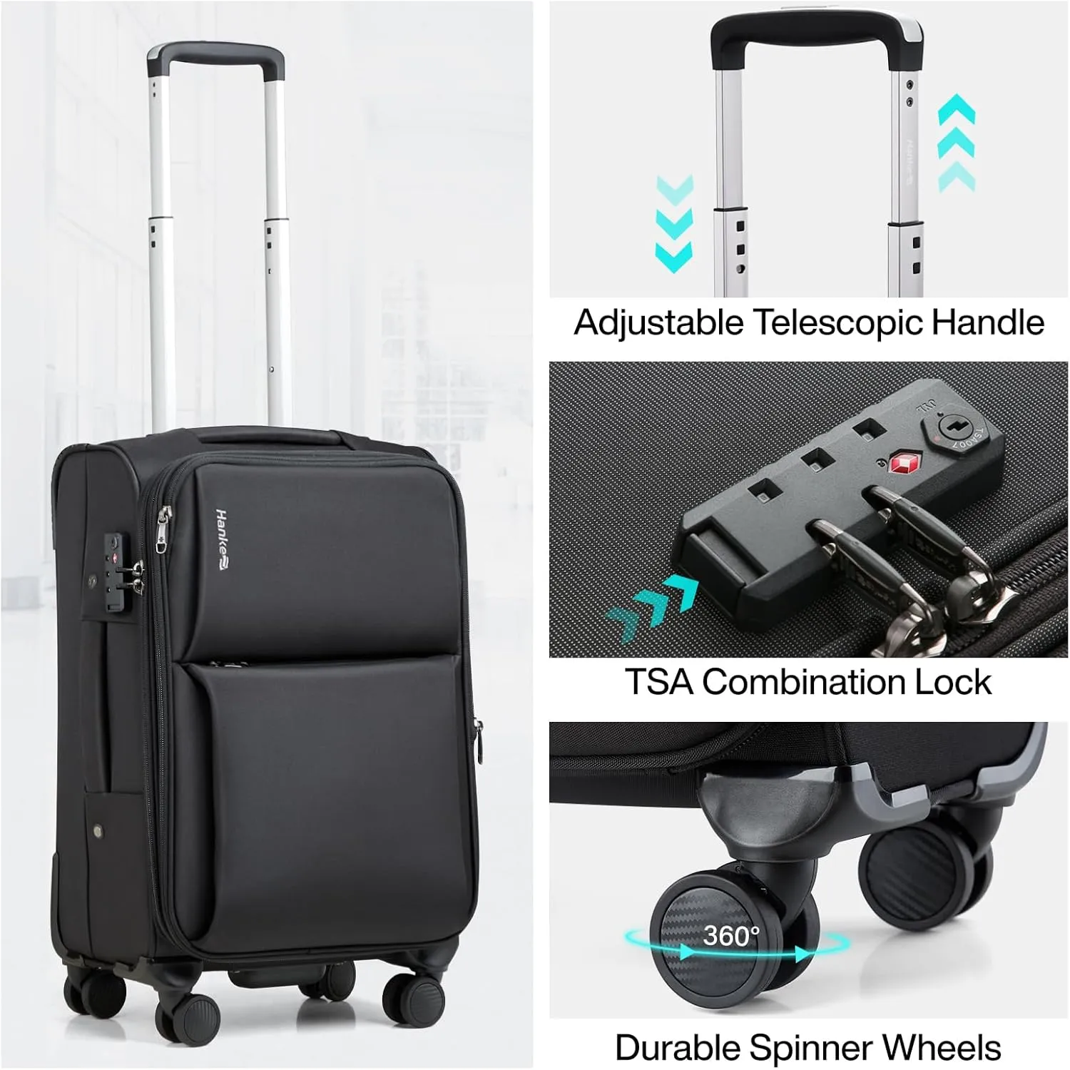 Hanke 28 Inch Luggage Softside Expandable Suitcases with Spinner Wheels, Travel Checked Luggage for Women Men(Black)