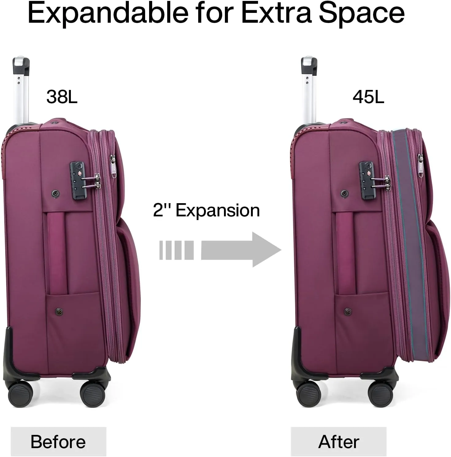 Hanke 3 Piece Luggage Sets Softside Expandable Carry On Luggage Set Travel Suitcase Sets with Spinner Wheels TSA Approved Luggage(Purple, 20in/24in/28in)