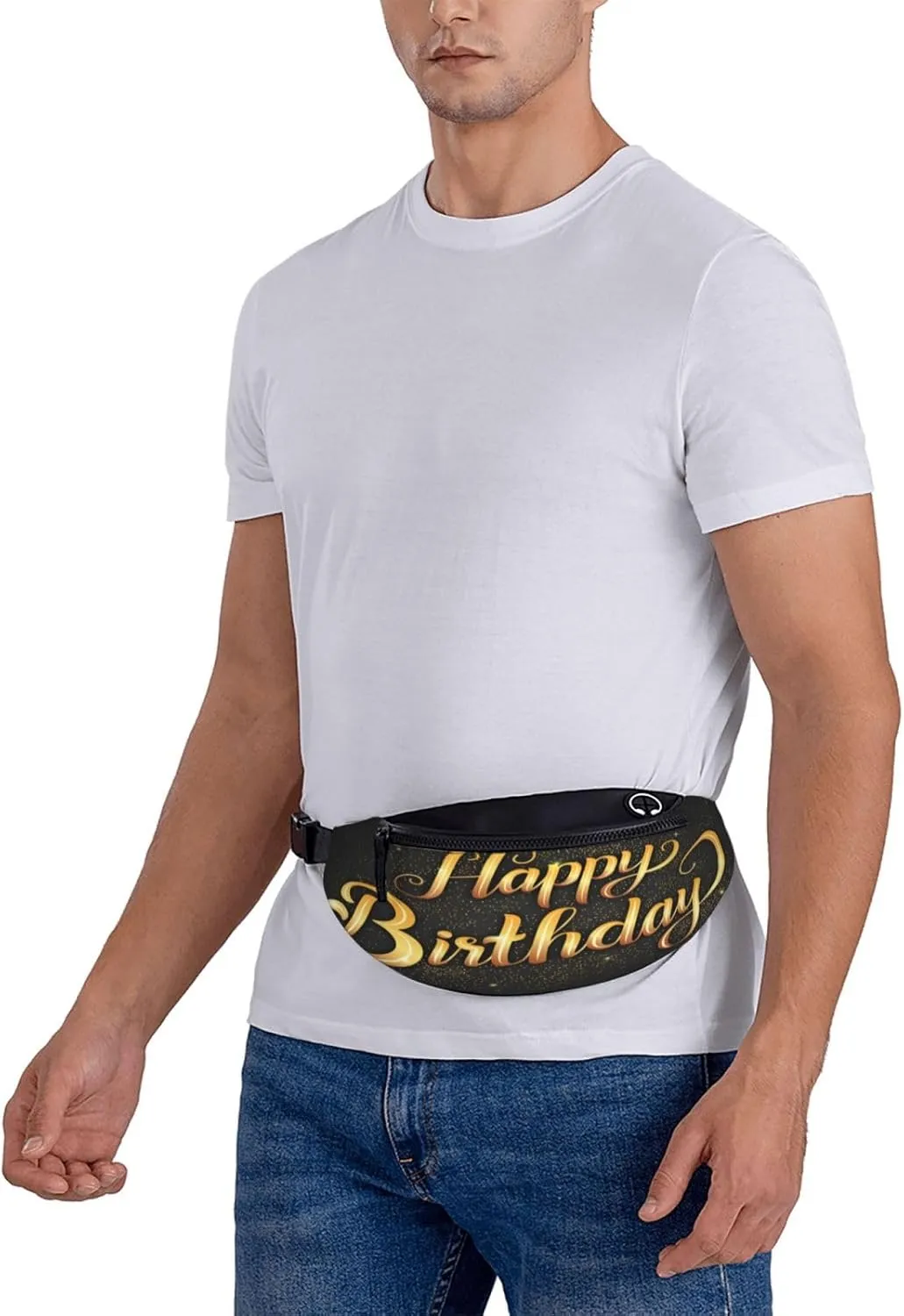 Happy Birthday Golden Fanny Pack, Crossbody Waist Packs for Women Men Waist Bags with Adjustable Strap for Travel Running Hiking Sport