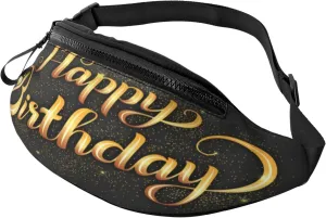 Happy Birthday Golden Fanny Pack, Crossbody Waist Packs for Women Men Waist Bags with Adjustable Strap for Travel Running Hiking Sport