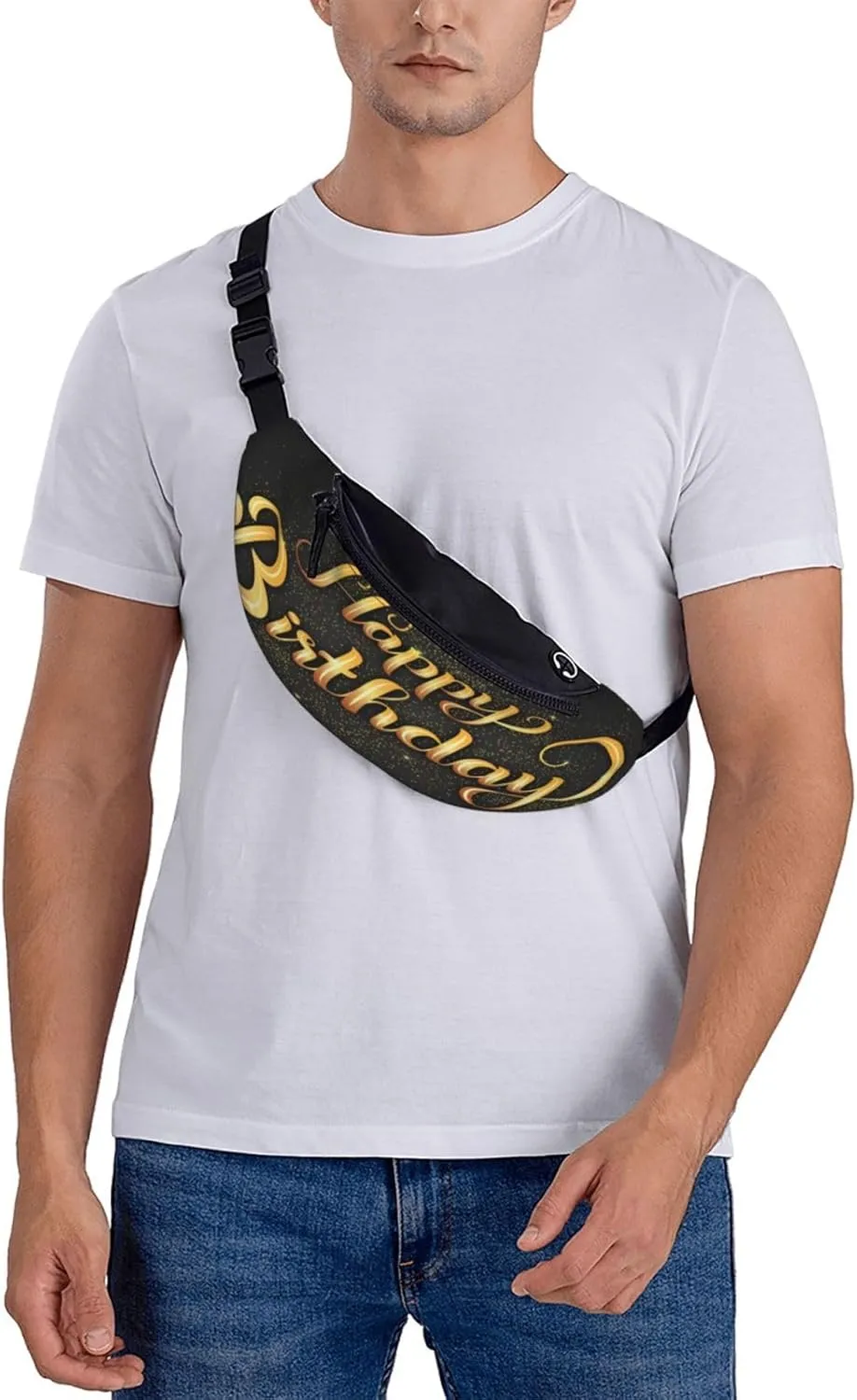 Happy Birthday Golden Fanny Pack, Crossbody Waist Packs for Women Men Waist Bags with Adjustable Strap for Travel Running Hiking Sport