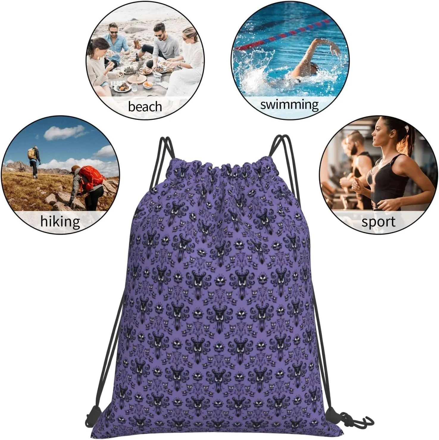 Haunted Mansion Drawstring Backpack Sports Gym Bag String Cinch Pouch For Daily Use