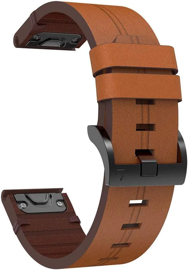 HAZELS 26 22 20mm Leather Strap Quick Release Watch Bands for Garmin Fenix 7 7X 7S 6 6S 5X 6X 5S Leather Strap Business Wristband (Color : Brown, Size : Width 26mm)