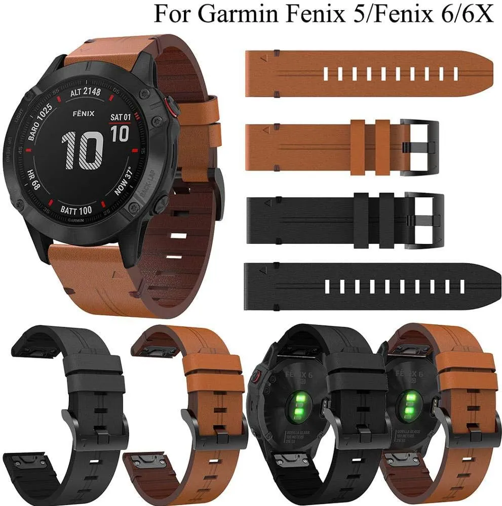 HAZELS 26 22 20mm Leather Strap Quick Release Watch Bands for Garmin Fenix 7 7X 7S 6 6S 5X 6X 5S Leather Strap Business Wristband (Color : Brown, Size : Width 26mm)