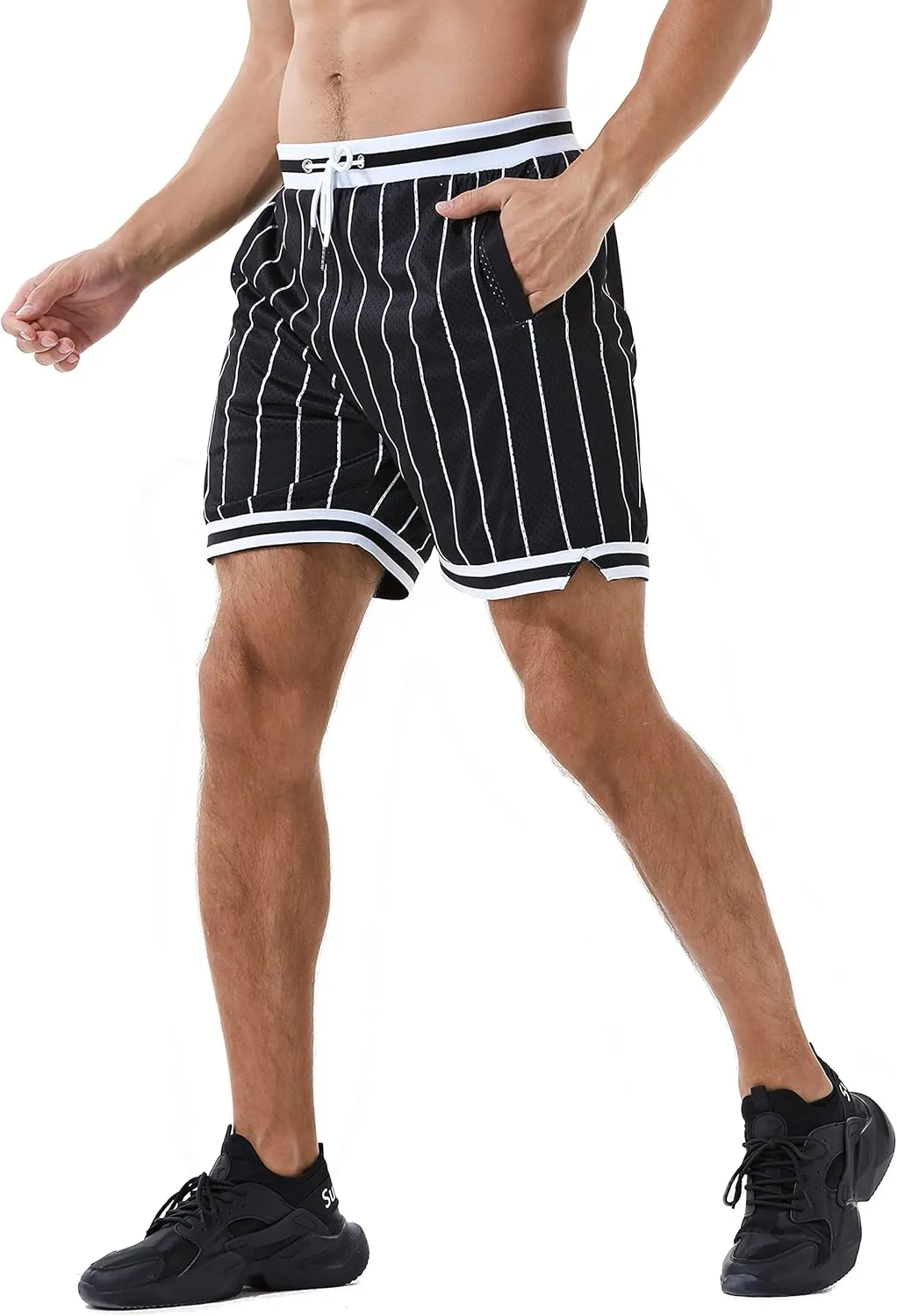 HEALONG Basketball Athletic Shorts Men - Mesh Gym Sports Workout Training Drawstring Retro Casual Fashion Short with Pockets
