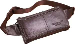 Hebetag Leather Fanny Pack Waist Bag for Men Women Outdoor Travel Hunting Hiking Camping Hip Bum Belt Cell Phone Purse Wallet Pouch, Coffee