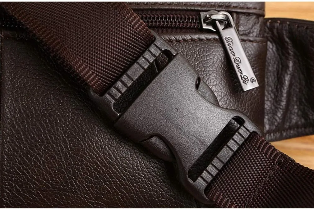Hebetag Leather Fanny Pack Waist Bag for Men Women Outdoor Travel Hunting Hiking Camping Hip Bum Belt Cell Phone Purse Wallet Pouch, Coffee