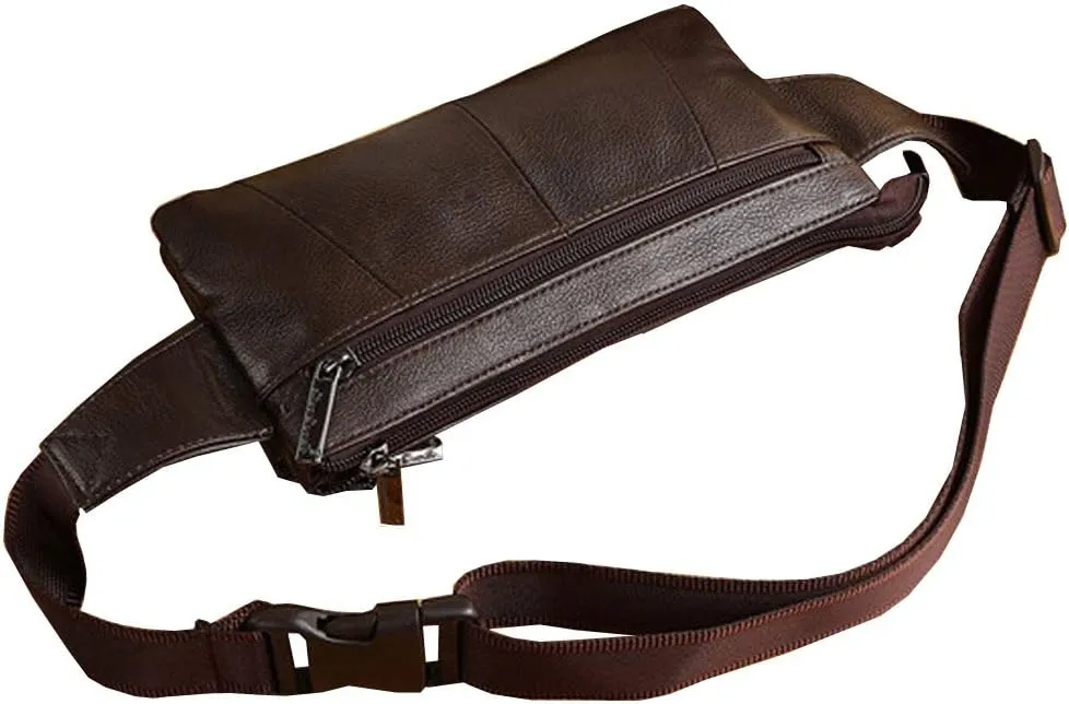 Hebetag Leather Fanny Pack Waist Bag for Men Women Outdoor Travel Hunting Hiking Camping Hip Bum Belt Cell Phone Purse Wallet Pouch, Coffee